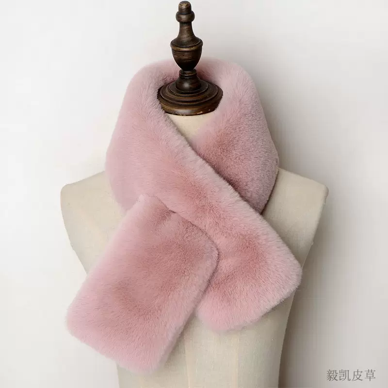 可爱韩版獭兔毛绒围巾女秋冬季学生围脖套头仿毛皮草交叉百搭少女