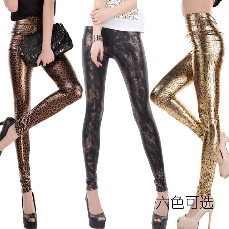 Korean Fashion Slim Pants Leopard-print Sexy Snake-print Ankle-length Pants Slim-fit High Waist Leggings