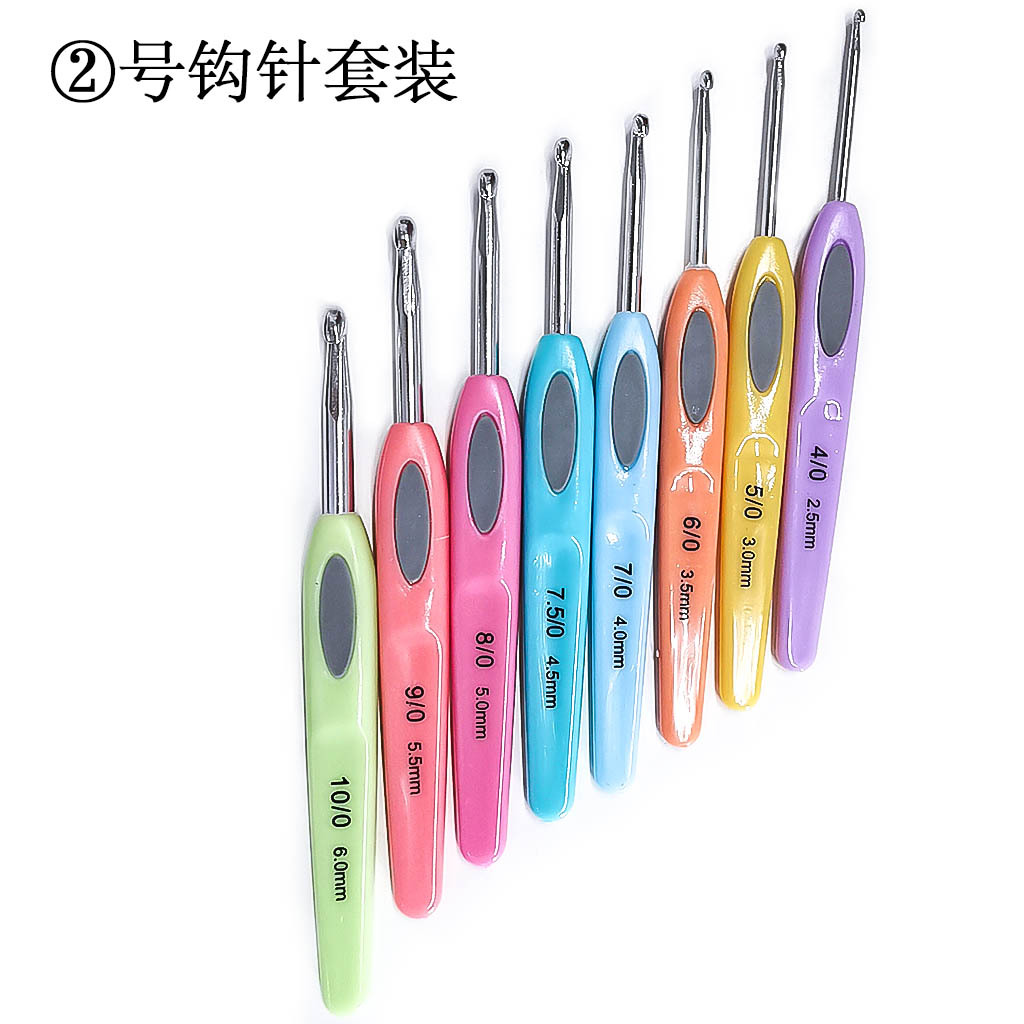 Herramienta de tejer suéter aguja de color mango de plástico de aluminio de ganchillo suave chapa de ganchillo un conjunto de 8 bolsas