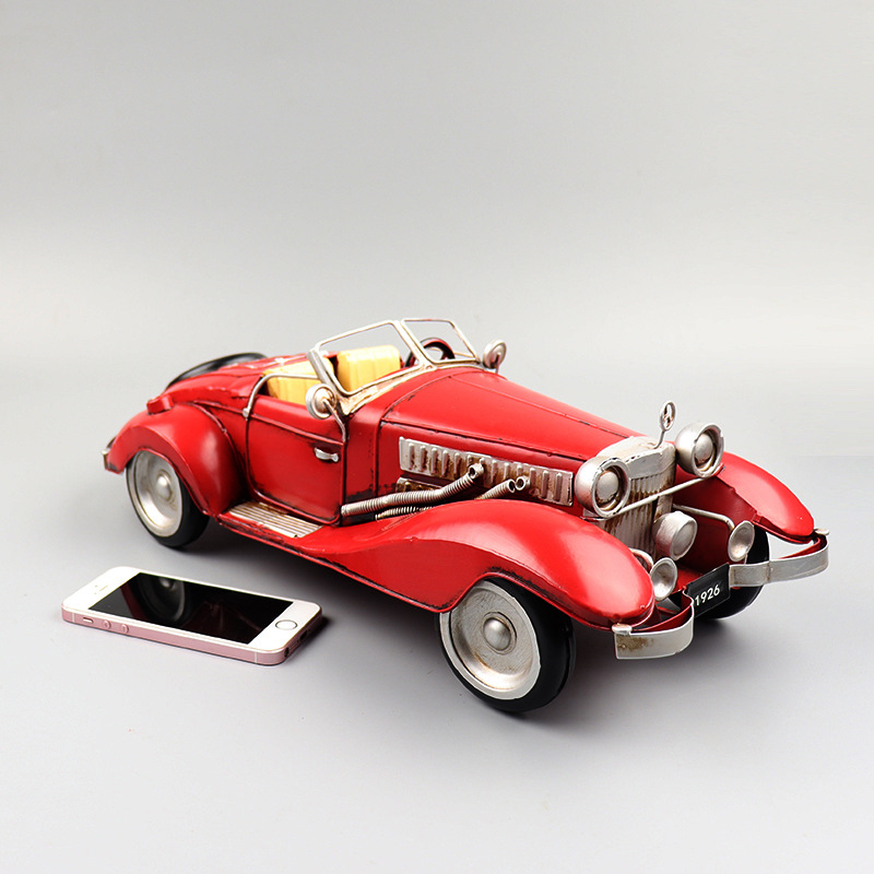 复古奔驰敞篷跑车老爷车模型铁艺怀旧手工艺品老式汽车收藏品摆件