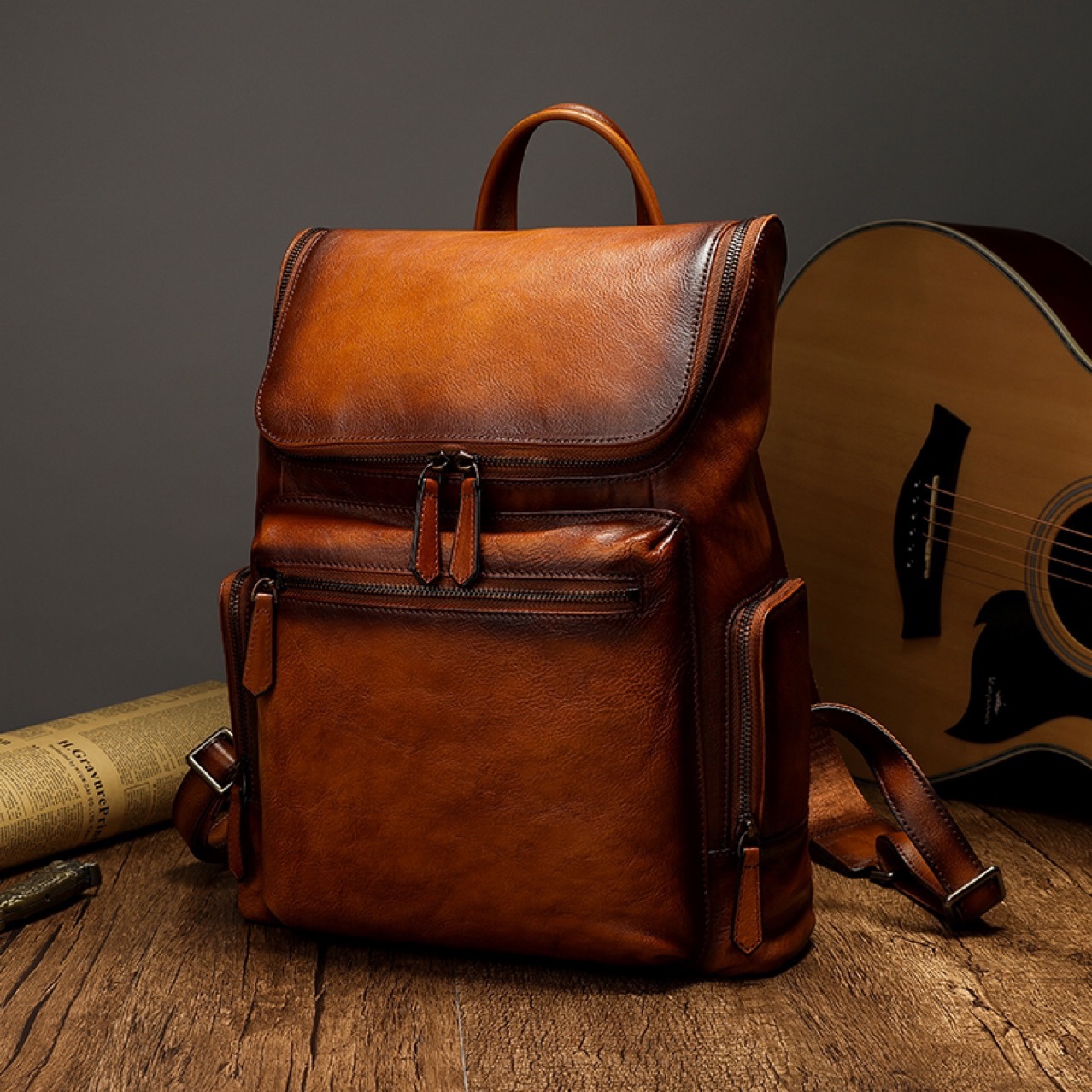 Retro leather women's casual backpack