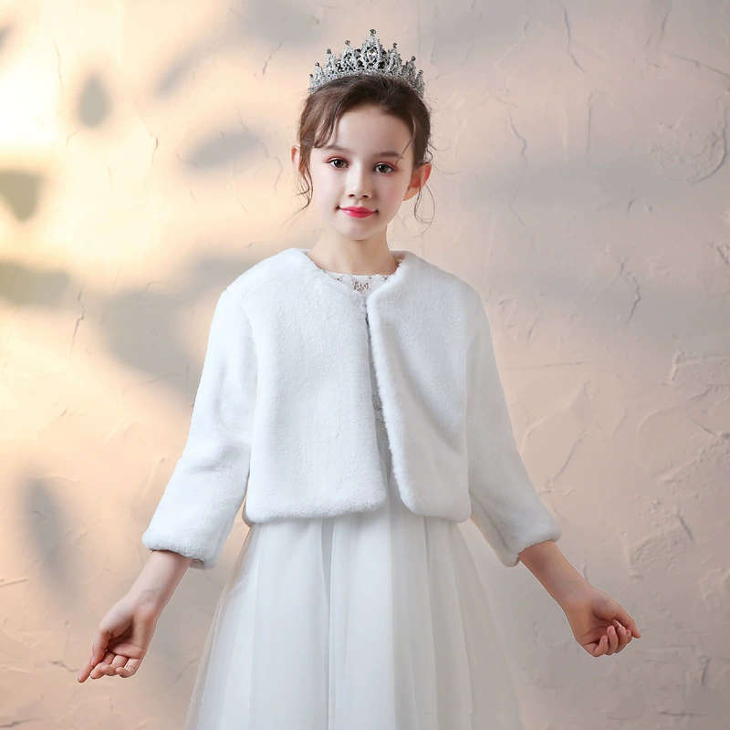 Детский плащ-плащ-платок с длинными рукавами зимой выходит принцесса девушка толстый плюшевый цветок детское платье теплая куртка