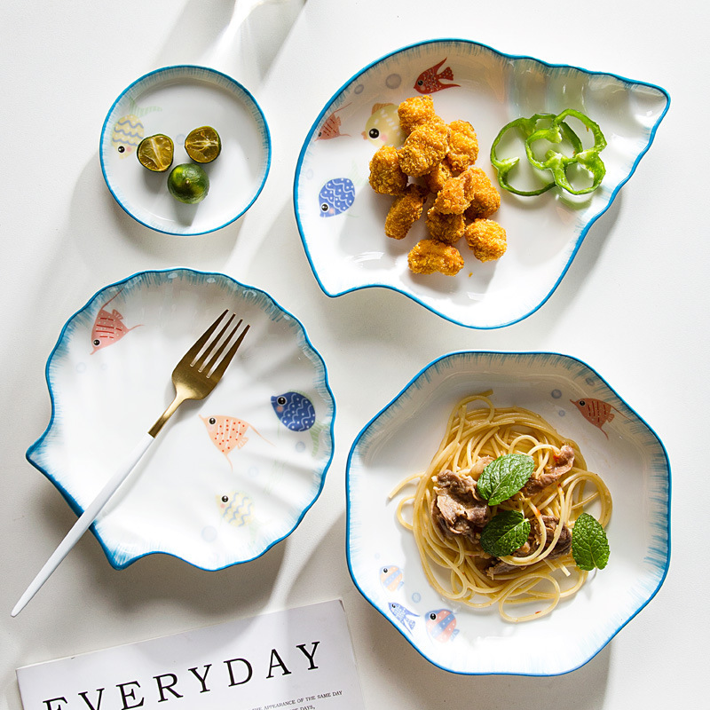 Creative cartoon marine ceramic plate household dish snack plate children snack plate fish plate deep plate tableware wholesale