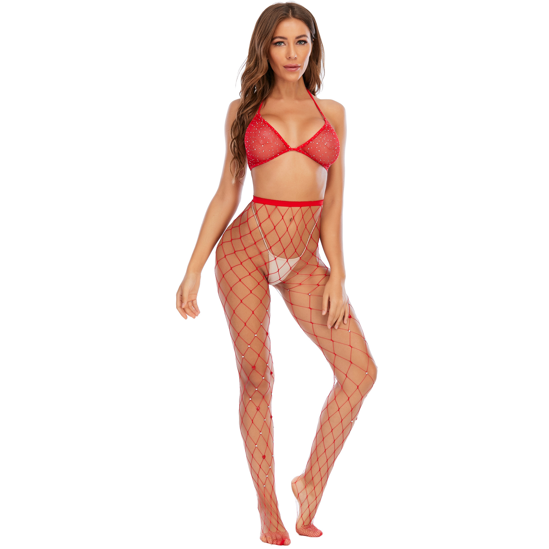 크로스-국경 아마존 bodystocking 핫 브라 메쉬 수동 포인트 드릴 팬티 스타킹 세트