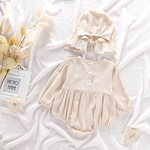 Ins Spring and Autumn Baby Girl Bodysuit Princess Climbing Suit with Diaper Cover Lace Bodysuit and Hat