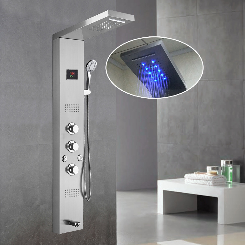 Shower column shower suit hydraulic power generation temperature display LED light constant temperature waterfall 304 stainless steel shower screen