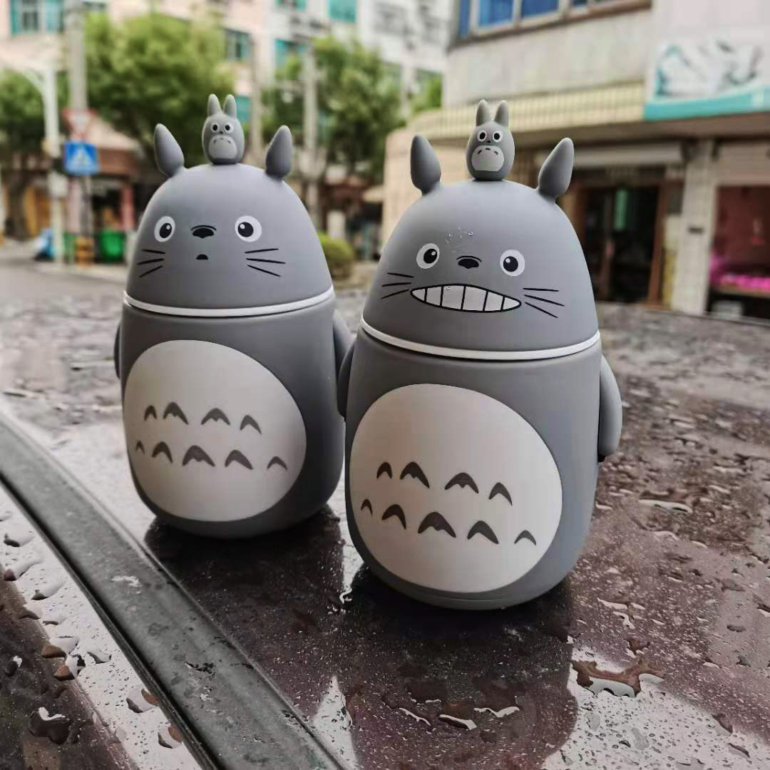 Creativo de dibujos animados gris Linda sonrisa gato borosilicato de doble capa de vidrio aislado estudiante pareja regalo taza de agua