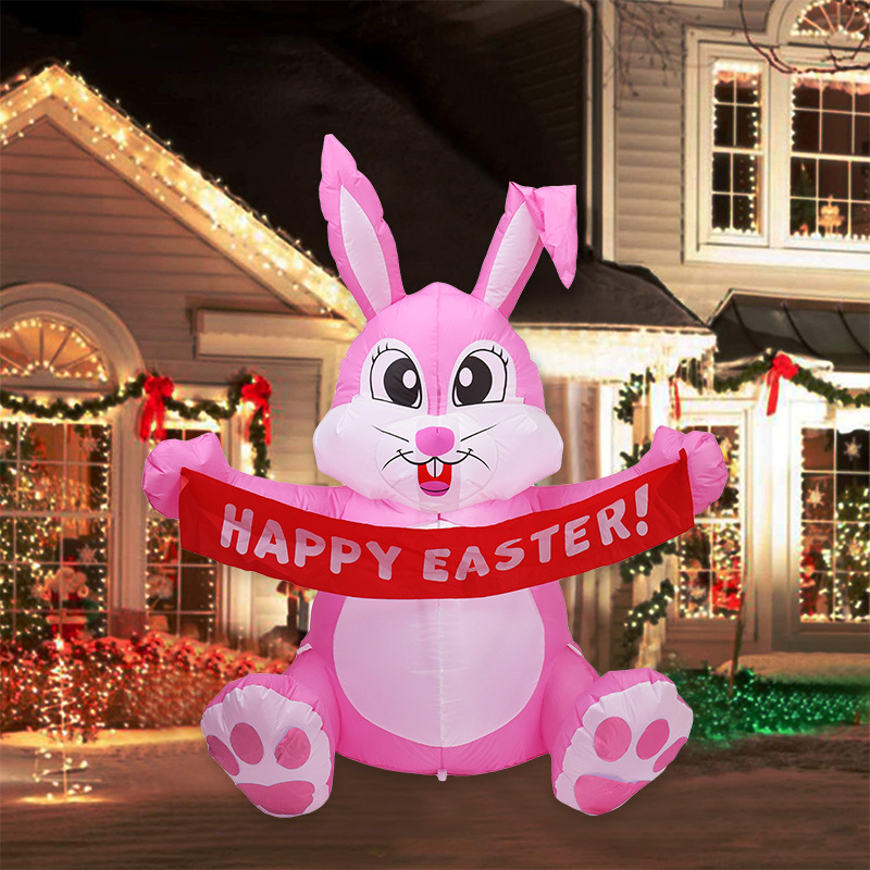 Conejo de Pascua inflable transfronterizo 1.5m conejo rosa lindo LED luminoso modelo de aire decoración de patio