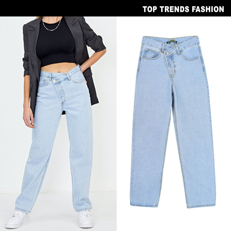 European and American Clothing Ins High-Waisted Casual Loose Wide-Leg Jeans Women's Straight-Leg Slim Pants