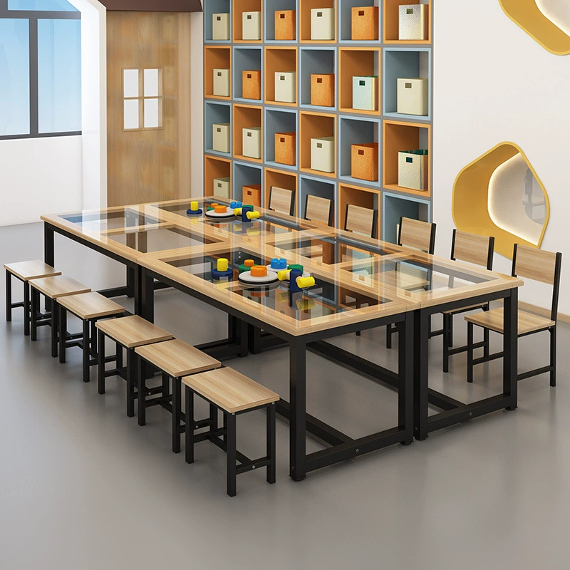 Парты и стулья детей начальной школы Таблица тренировки детей Хандмаде Таблица искусства картины Закаленное стекло Настольный стол для чтения