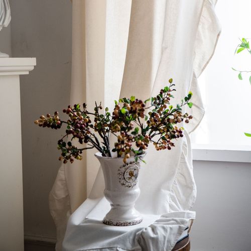 Yimanqiyun curtains finished ruffled white French small window kitchen curtains cotton and linen semi-blackout curtains