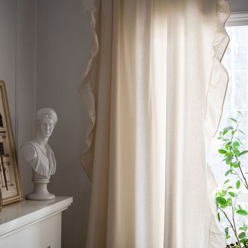 Yimanqiyun curtains finished ruffled white French small window kitchen curtains cotton and linen semi-blackout curtains