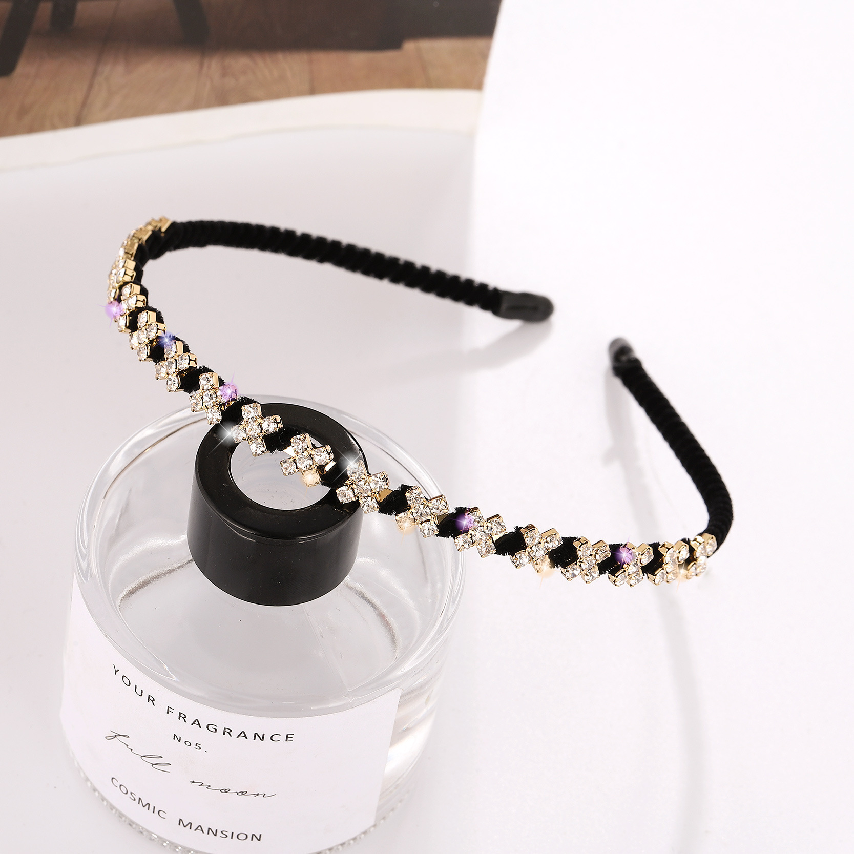 Corea del Sur moda tela accesorios para el cabello Cruz diamante fino diadema rhinestone tocado franela sinuoso diadema accesorios para el cabello