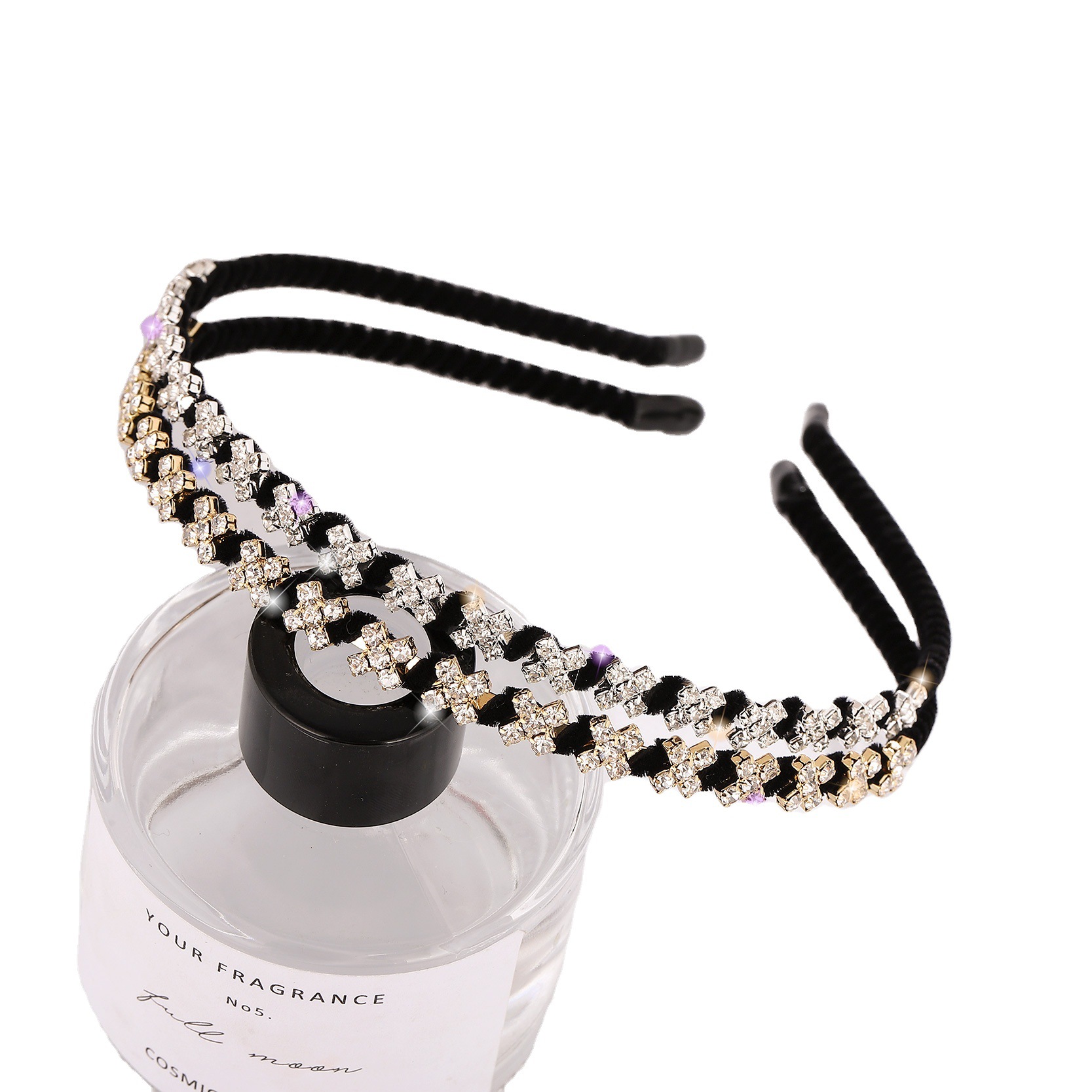 Corea del Sur moda tela accesorios para el cabello Cruz diamante fino diadema rhinestone tocado franela sinuoso diadema accesorios para el cabello