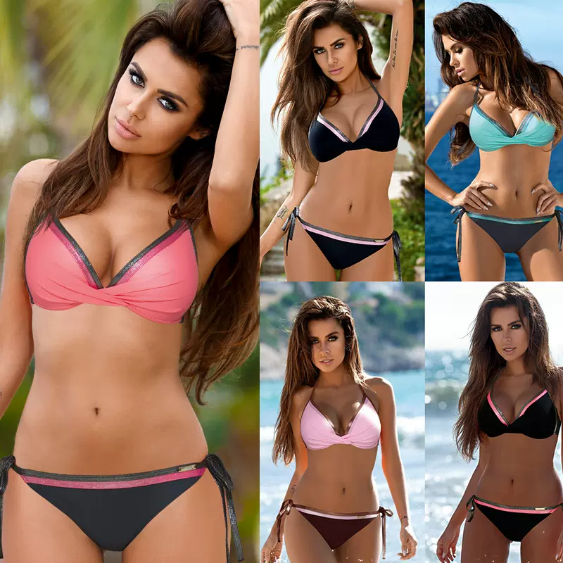 2020新款欧美性感比基尼纯色挂脖女士泳衣分体两件套bikini游泳装