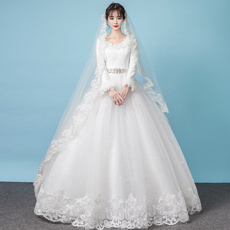 Vestido de novia estilo europeo y americano, nuevo modelo 2026, blanco cálido, manga larga, estilo francés súper romántico, ligero, para mujer.