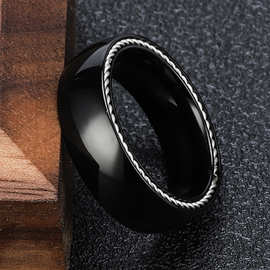 欧美新款男士不锈钢戒指 复古简约黑色素圈戒指百搭朋克光面指环