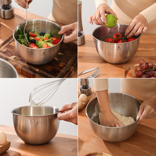 Cross-border exclusive supply of extra thick stainless steel egg beater, 304 food grade salad bowl for baking, with guide spout and basin