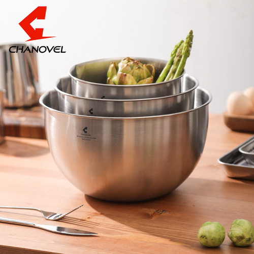 Cross-border exclusive supply of extra thick stainless steel egg beater, 304 food grade salad bowl for baking, with guide spout and basin