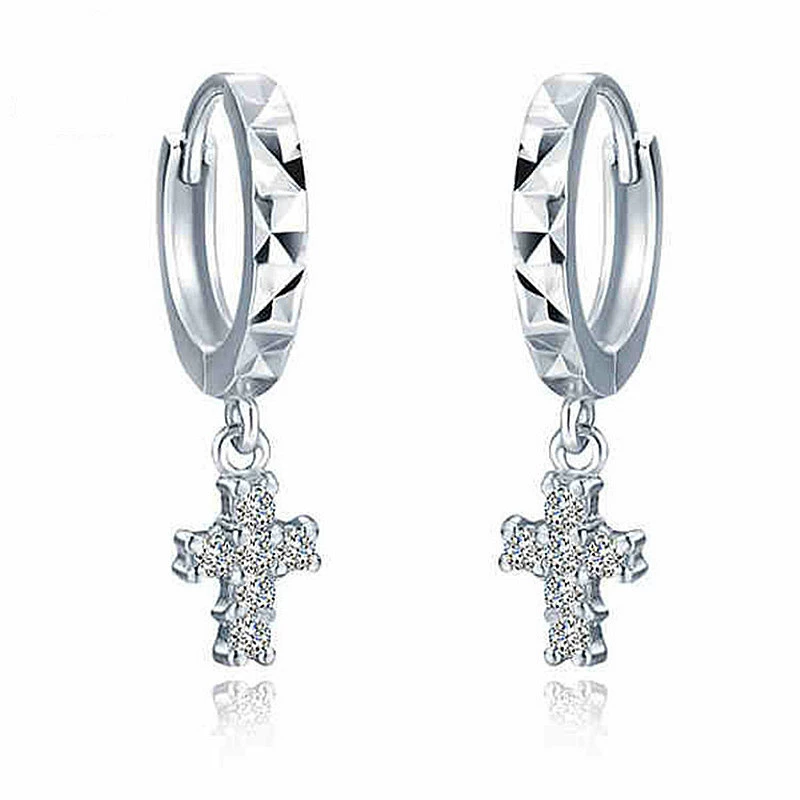 Серьги серебро S925 корейского стиля, крест-подвес на кольце, 2 см, лёгкие