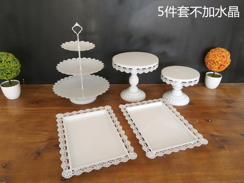 Fabricante creativo europeo de hierro forjado props de boda mesa de postres estante de pastel conjunto de plato de pastel decoración de mesa de boda