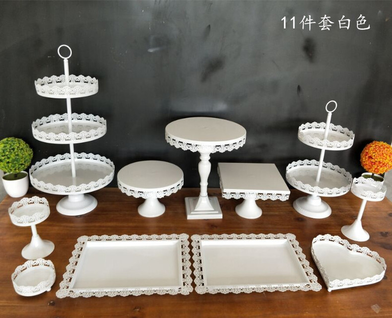 Fabricante creativo europeo de hierro forjado props de boda mesa de postres estante de pastel conjunto de plato de pastel decoración de mesa de boda
