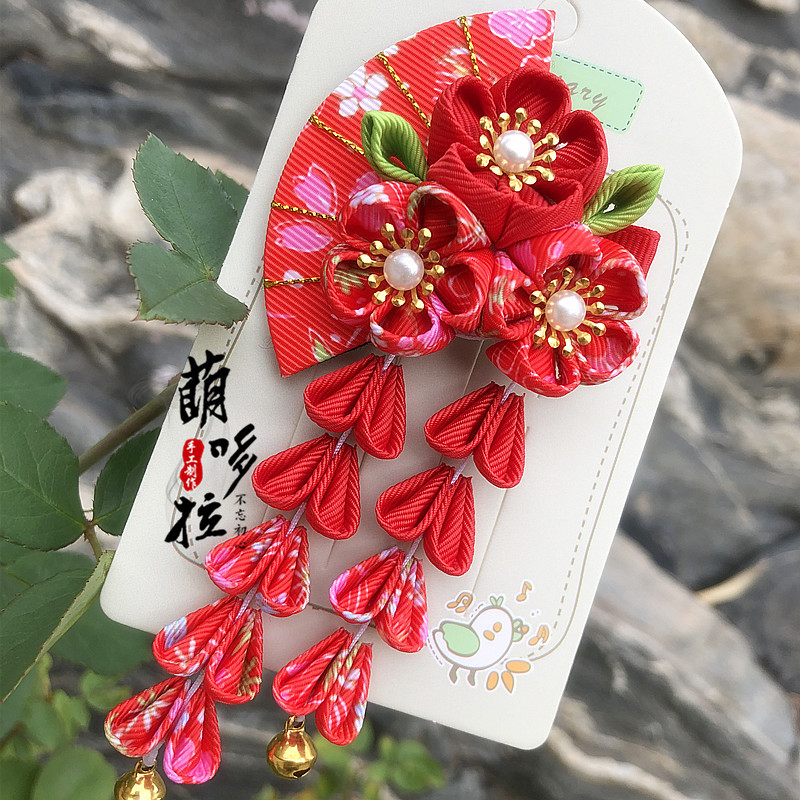 Accesorios para el cabello de estilo japonés accesorios de kimono estilo antiguo accesorios para el cabello para niños ventilador borla horquilla Hanfu kimono Albornoz rendimiento