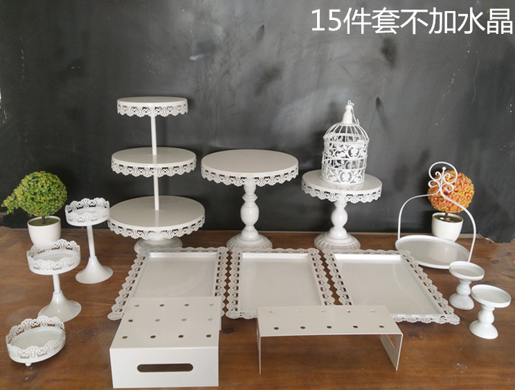Fabricante creativo europeo de hierro forjado props de boda mesa de postres estante de pastel conjunto de plato de pastel decoración de mesa de boda