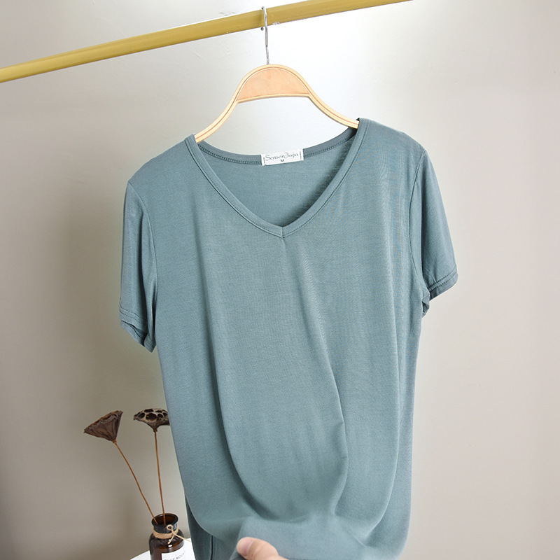 Modal T-Shirt for Women, Summer Thin Style, Slim Fit, Short-Sleeve V-Neck Top, Stylish Versatile Base Shirt Modal T-Shirt for Women, Summer Thin Style, Slim Fit, Short-Sleeve V-Neck Top, Stylish Versatile Base Shirt