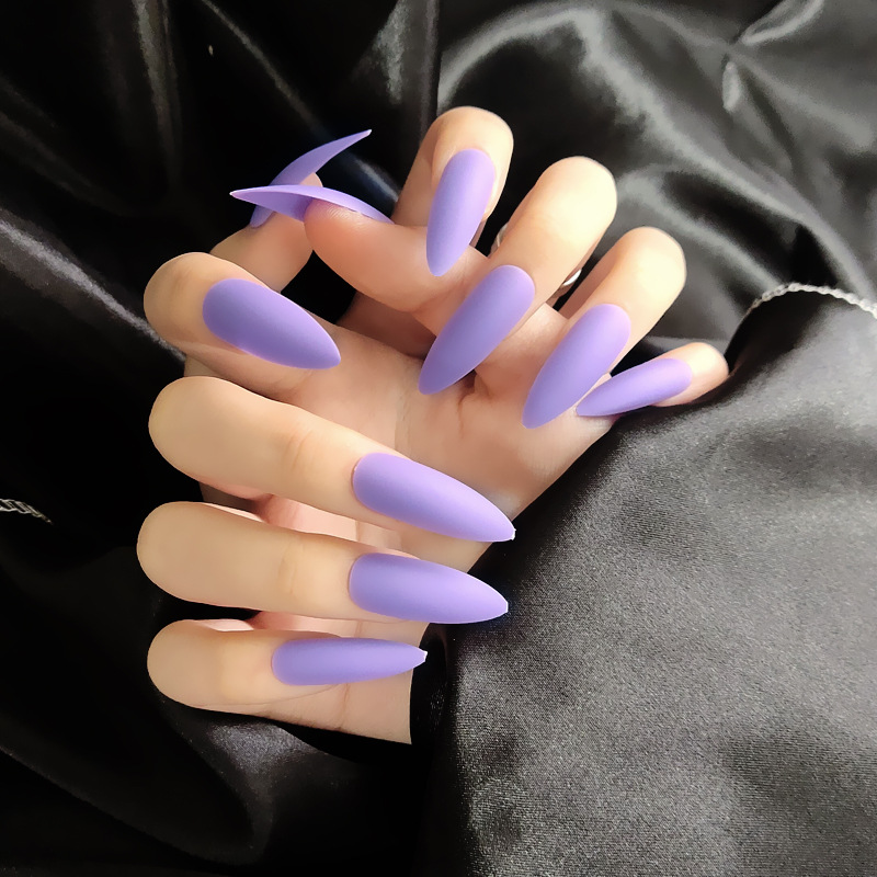 Uñas de uñas de color sólido, uñas largas puntiagudas, uñas de uñas mate mate, parches de uñas falsas, productos terminados al por mayor image 53