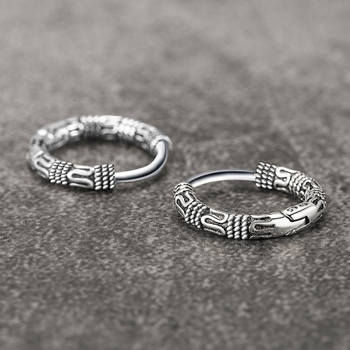 Japanese and Korean new silver-plated earrings for women, Thai silver, old retro, round chain, hemp rope chain, personalized earrings and earrings