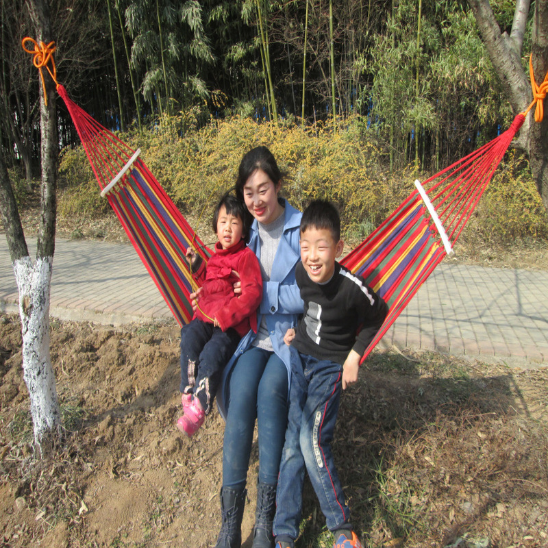 Hammock Outdoor Canvas Hammock Anti-Rollover Single and Double Hammock New Curved Stick Hammock Indoor and Outdoor Swing with Rope