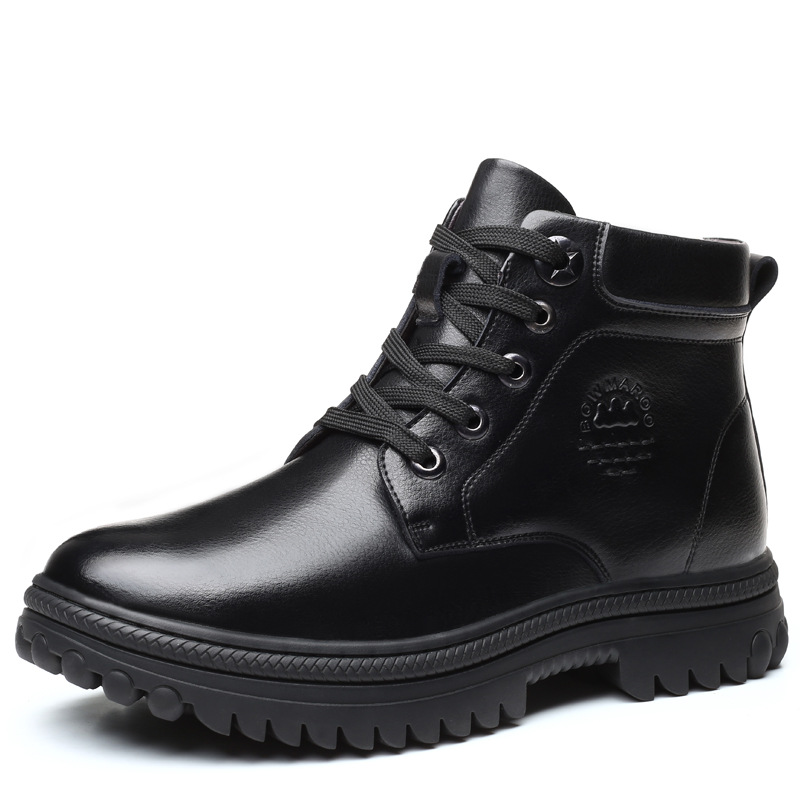 Invierno zapatos de cuero de hombre de algodón y lana de cachemira zapatos de cuero cálidos zapatos casuales del noreste papá zapatos de hombre suaves fábrica directa