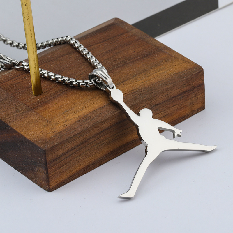 AJ logo titanium steel necklace European and American Jordan logo accessories street hip hop stainless steel necklace retro trendy jewelry AJ logo titanium steel necklace European and American Jordan logo accessories street hip hop stainless steel necklace retro trendy jewelry