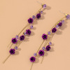 Purple long ethnic silver needle, fashionable elegant earrings with tassels, European style, flowered, silver 925 sample, ethnic style