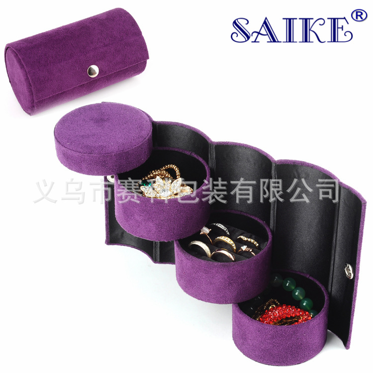 现货批发紫色戒指盒圆筒盒韩版圆筒首饰盒麂皮绒圆筒首饰盒圆筒盒