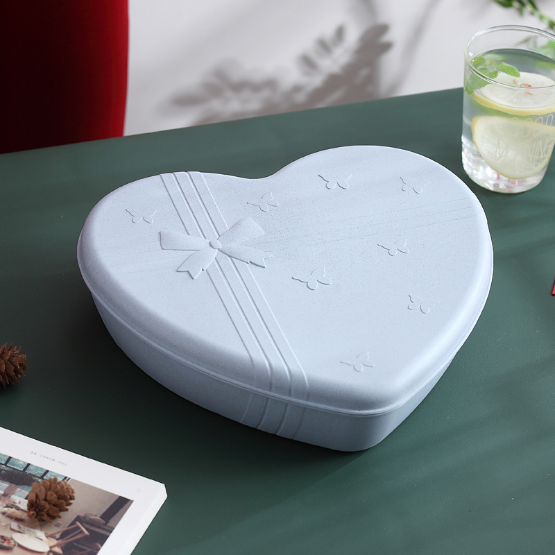 Trigo plato de fruta del hogar en forma de corazón plato de fruta seca caja de dulces de vacaciones caja de fruta seca caja de almacenamiento de aperitivos con tapa regalo image 8