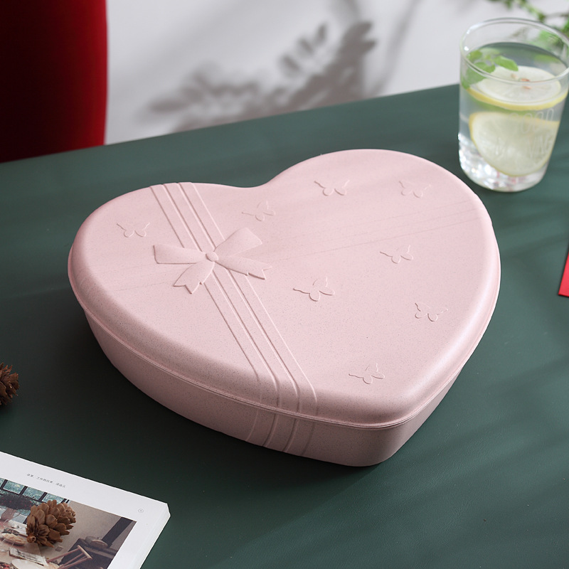 Trigo plato de fruta del hogar en forma de corazón plato de fruta seca caja de dulces de vacaciones caja de fruta seca caja de almacenamiento de aperitivos con tapa regalo image 7