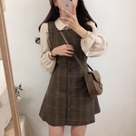 小个子春季搭配显高显瘦洋气减龄套装女港风格子背带裙衬衫学院风