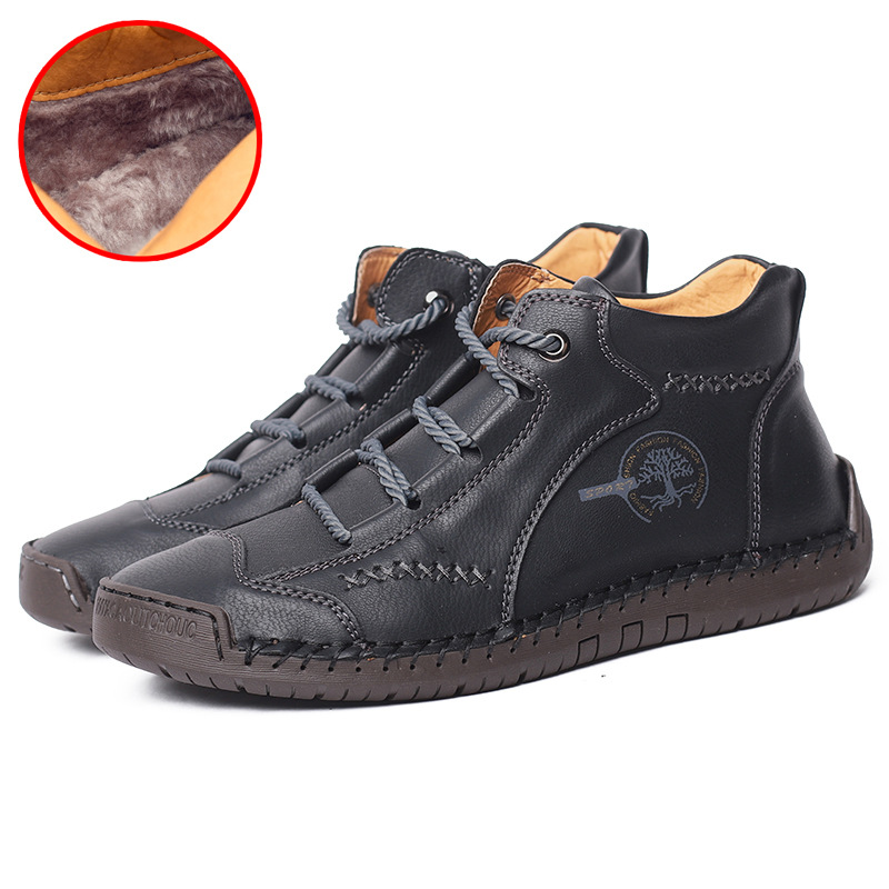 Comercio exterior cosido a mano botas de hombre de moda con cordones más tamaño botas de cuero En stock de los nuevos hombres transfronterizos mid-Top Martin botas
