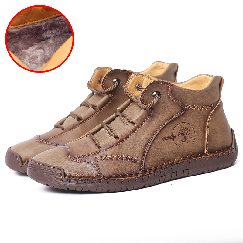 Comercio exterior cosido a mano botas de hombre de moda con cordones más tamaño botas de cuero En stock de los nuevos hombres transfronterizos mid-Top Martin botas