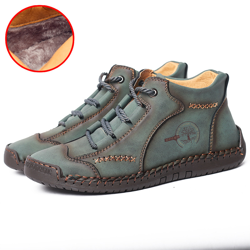 Comercio exterior cosido a mano botas de hombre de moda con cordones más tamaño botas de cuero En stock de los nuevos hombres transfronterizos mid-Top Martin botas