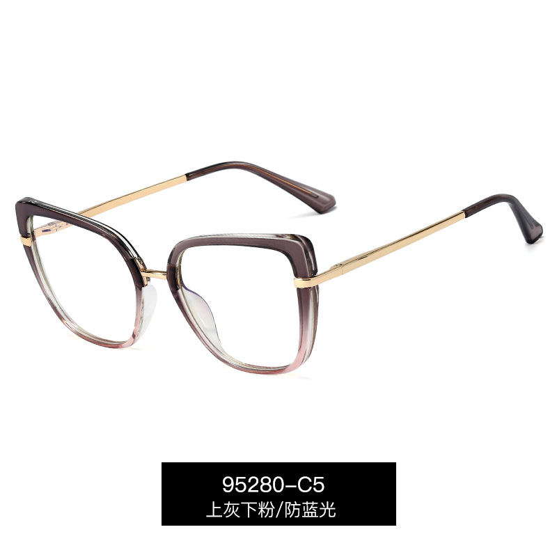 95280 nuevo retro Comercio exterior marco artístico gafas de mujer adelgazamiento anti-azul gafas de luz metal TR90 gafas lisas marco