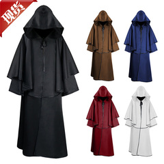Medieval 5-color cloak Halloween hooded robe monk robe cloak long-sleeved wizard guide death cloak