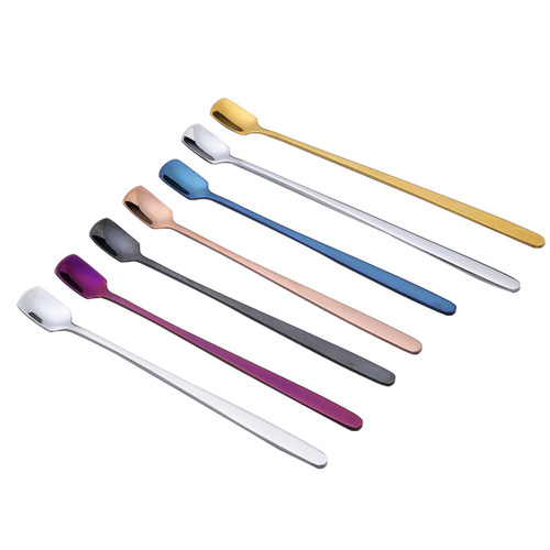 304 stainless steel square head ice spoon hotel restaurant long handle ice spoon creative dessert stirring spoon Korean coffee spoon