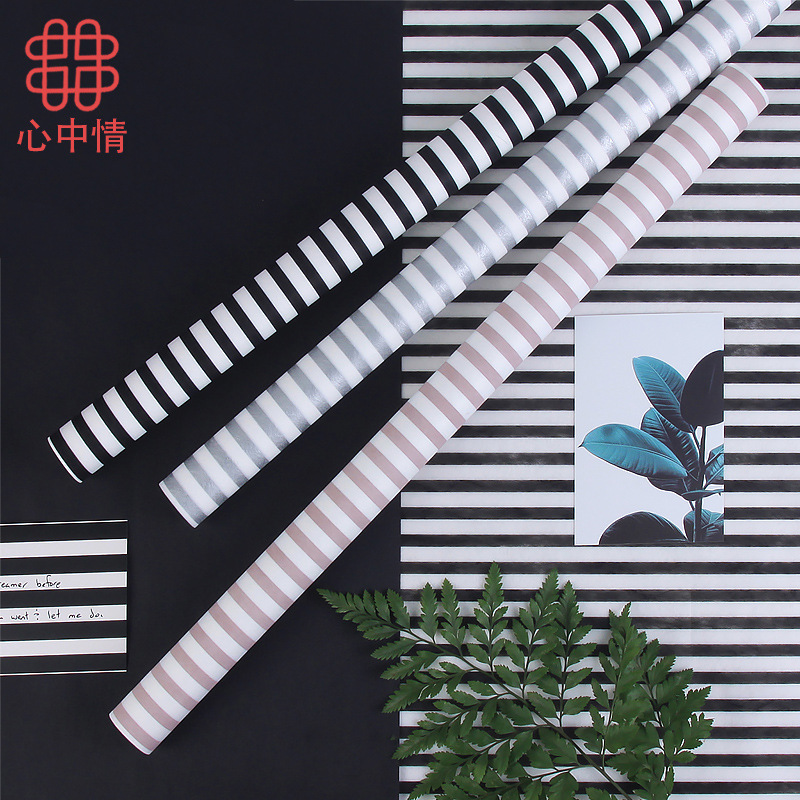 心中情韩式鲜花花束包装材料牛奶棉条纹波点印花包装纸【波条控】