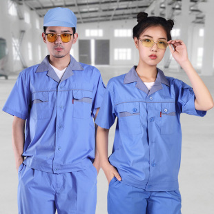 Summer work clothes suit men's sanding work protection clothing short sleeve workshop worker Factory clothing food factory button breathable warehouse