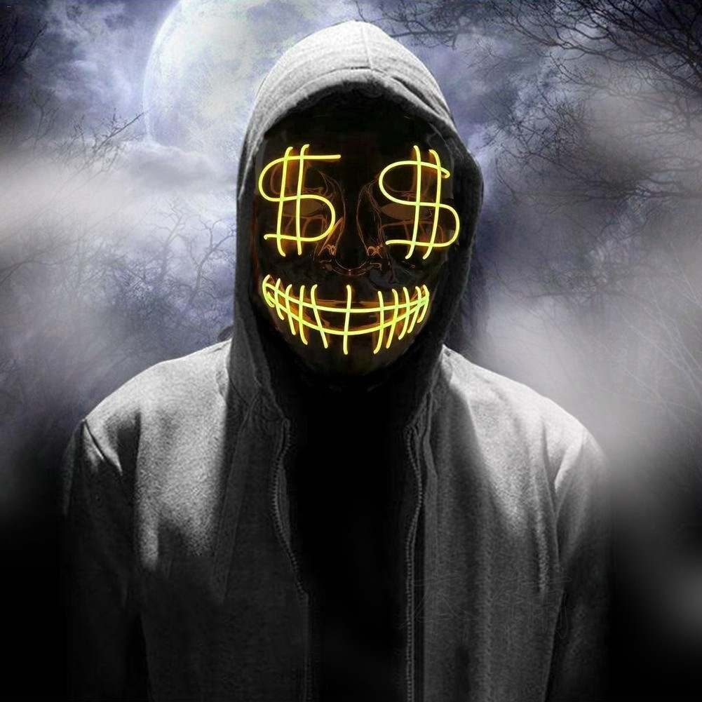Halloween dólar símbolo dinero LED máscara luminosa horror thriller mueca vendetta máscara image 8