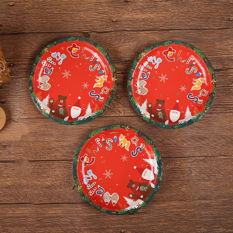 Disposable Cake Holiday Party Party Round Square Special-Shaped Paper Plate Paper Plate Paper Bowl-Christmas Hot Stamping Disc