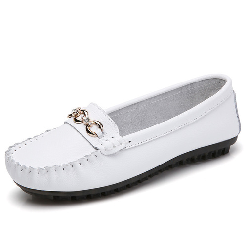 Women's Leather Beanpole Shoes for Middle-Aged and Elderly Mothers, Flat Leather Shoes, New Soft Sole Casual Single Shoes
